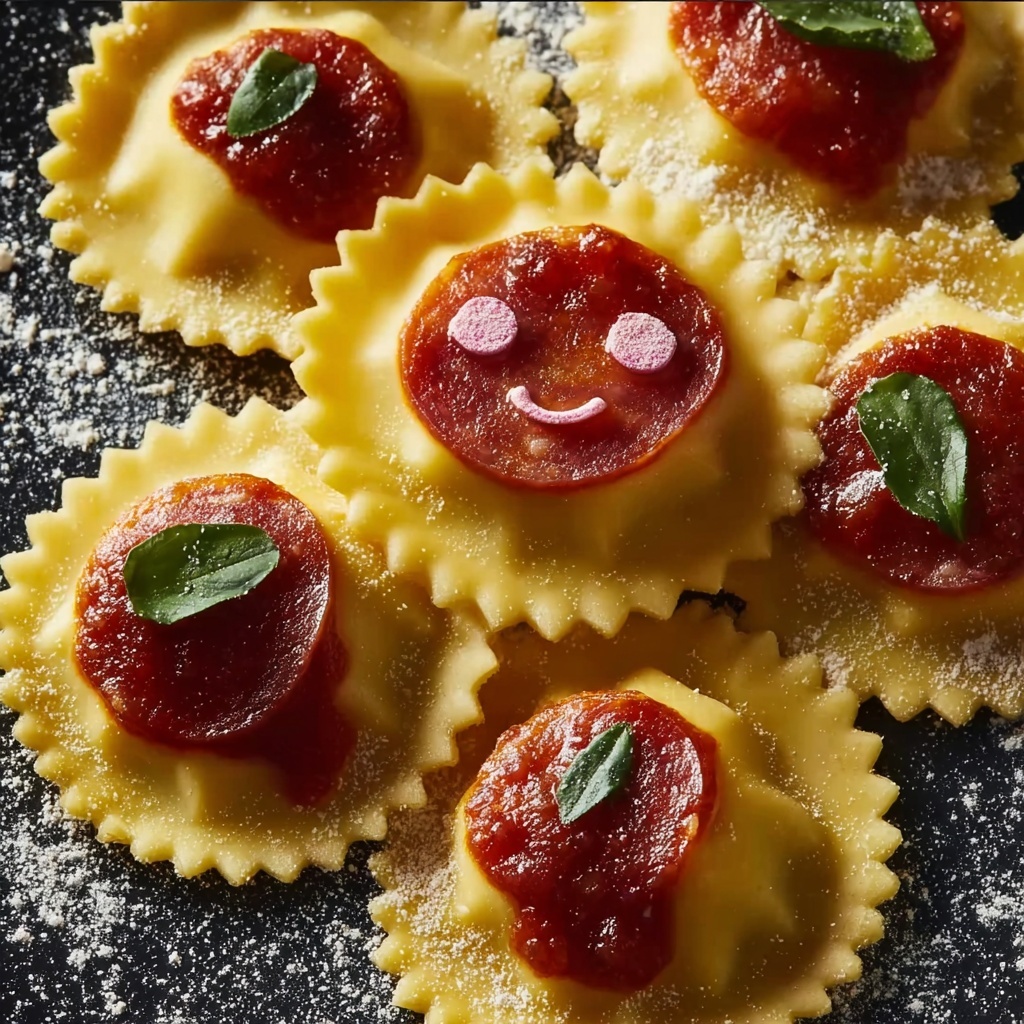 Pepperoni Pizza Emoji Ravioli Recipe - Recipe Image