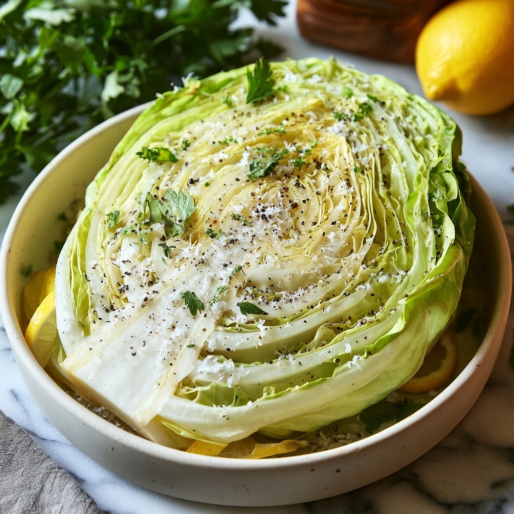 Slow Cooker Garlic Parmesan Whole Cabbage with Lemon Butter Recipe - Recipe Image