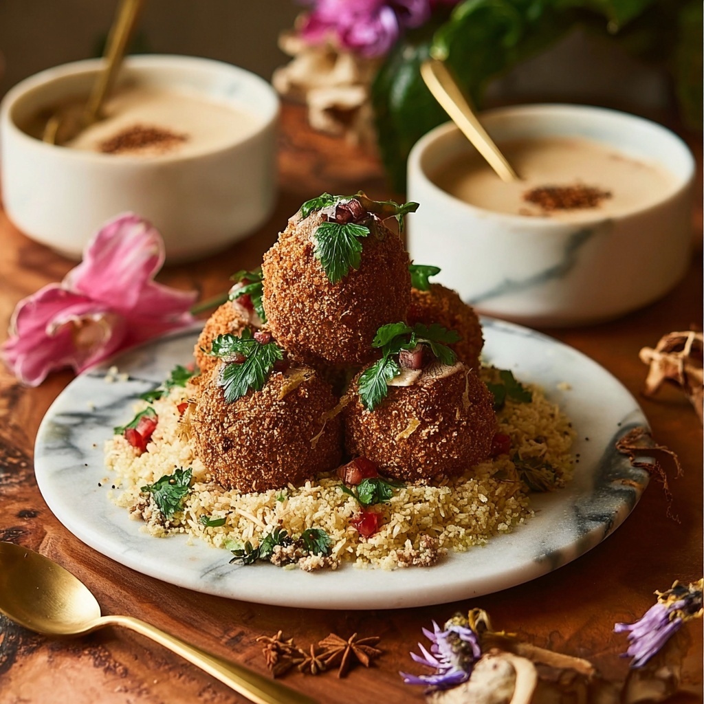 Rajma Rice Arancini with Spiced Tomato Makhani Sauce and Gourmet Garnishes Recipe - Recipe Image