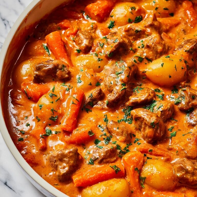 Oven Baked Beef Stew with Vegetables and Creamy Sauce Recipe