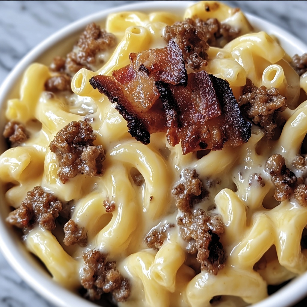 Loaded Bacon Cheeseburger Alfredo Pasta Recipe - Recipe Image