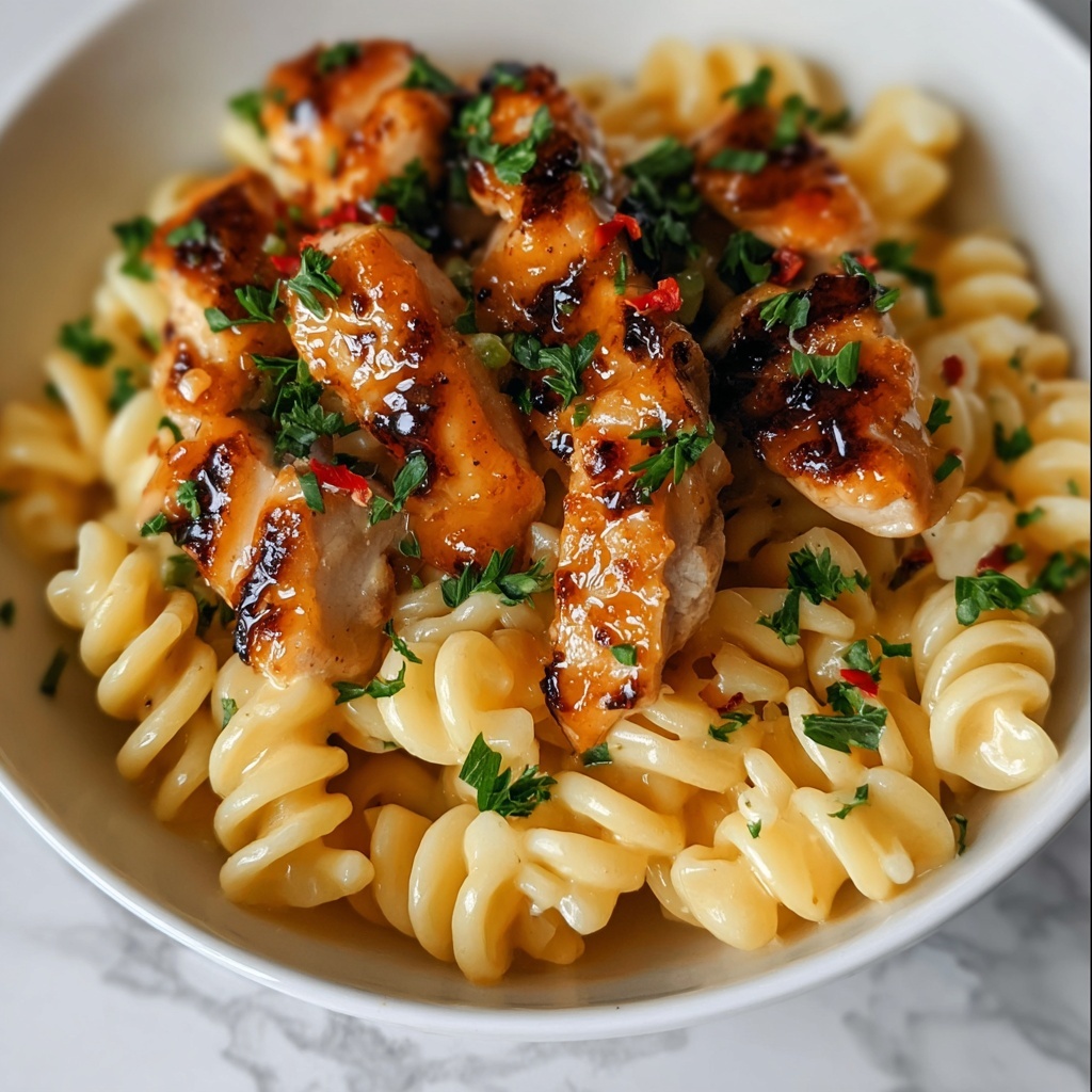 Spicy Honey Pepper Chicken with Creamy Mac and Cheese Recipe - Recipe Image