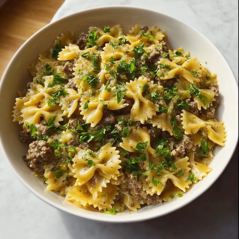 Creamy Parmesan Garlic Beef Bowtie Pasta Recipe