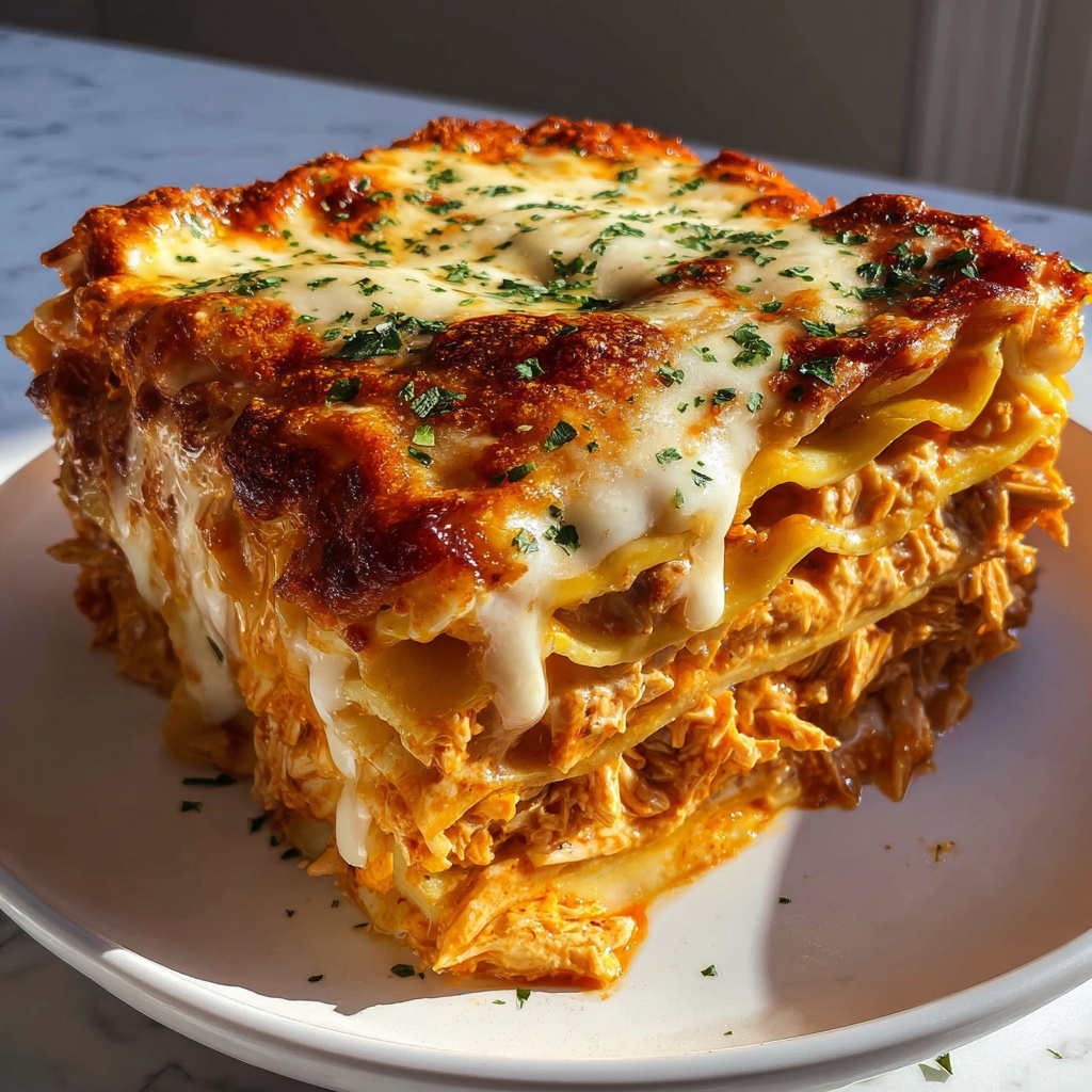 Cheesy Buffalo Chicken Lasagna with Ranch Drizzle Recipe - Recipe Image